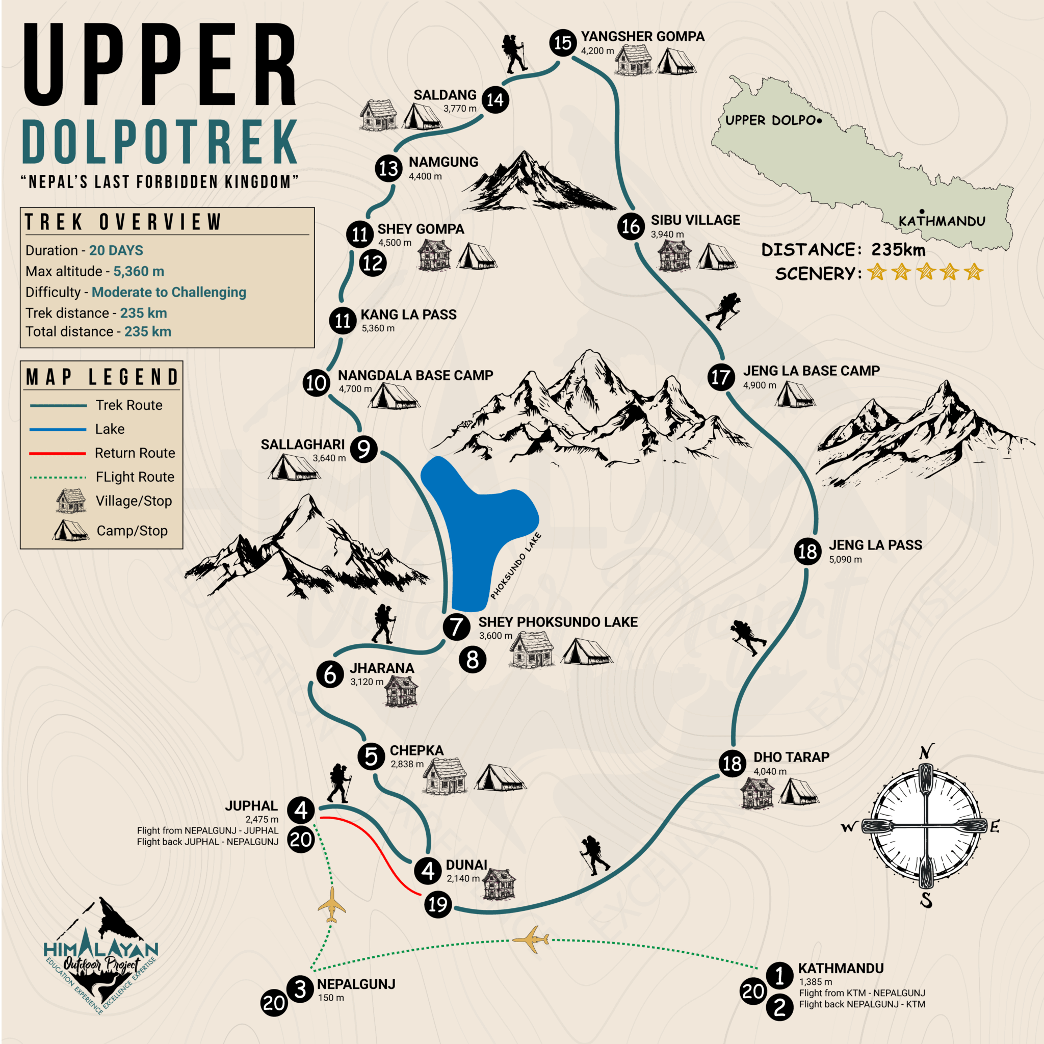 UPPER DOLPO TREK MAP